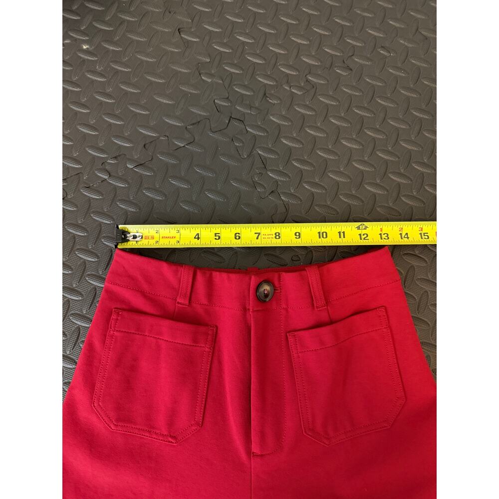 Anthropologie Wide Leg Red Pants | High Waisted Tailored Stretch | Modern Chic - Picture 7 of 9